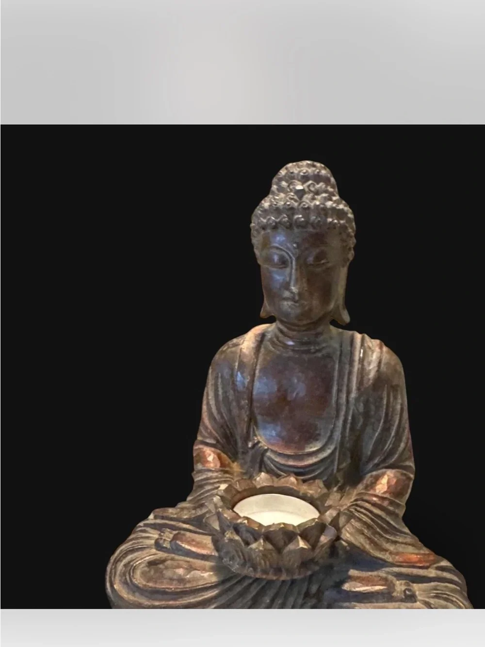 Serene Seated Buddha Candle Holder in Antique Bronze Tone